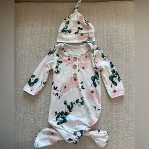 Newborn tie gown and matching hat